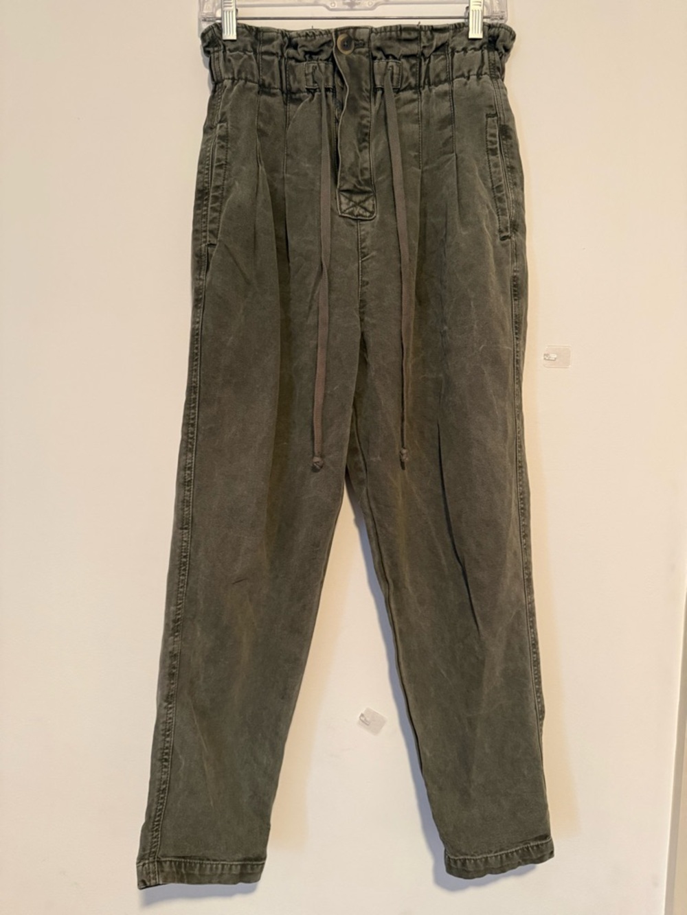 Free People Olive Green Paperbag Waist Cropped Pants